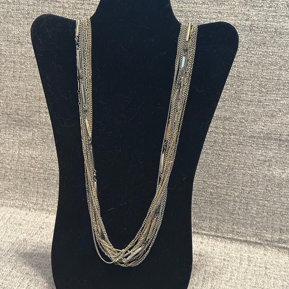 Simply Vera Vera Wang 12 Strand Multi Chain Necklace Mixed Metal Long 31”